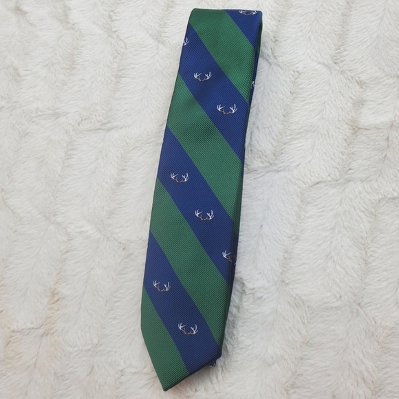 NWT Mens American  Eagle Tie Green Navy Striped Deer Antlers Hunting One Size OS - Picture 6 of 11